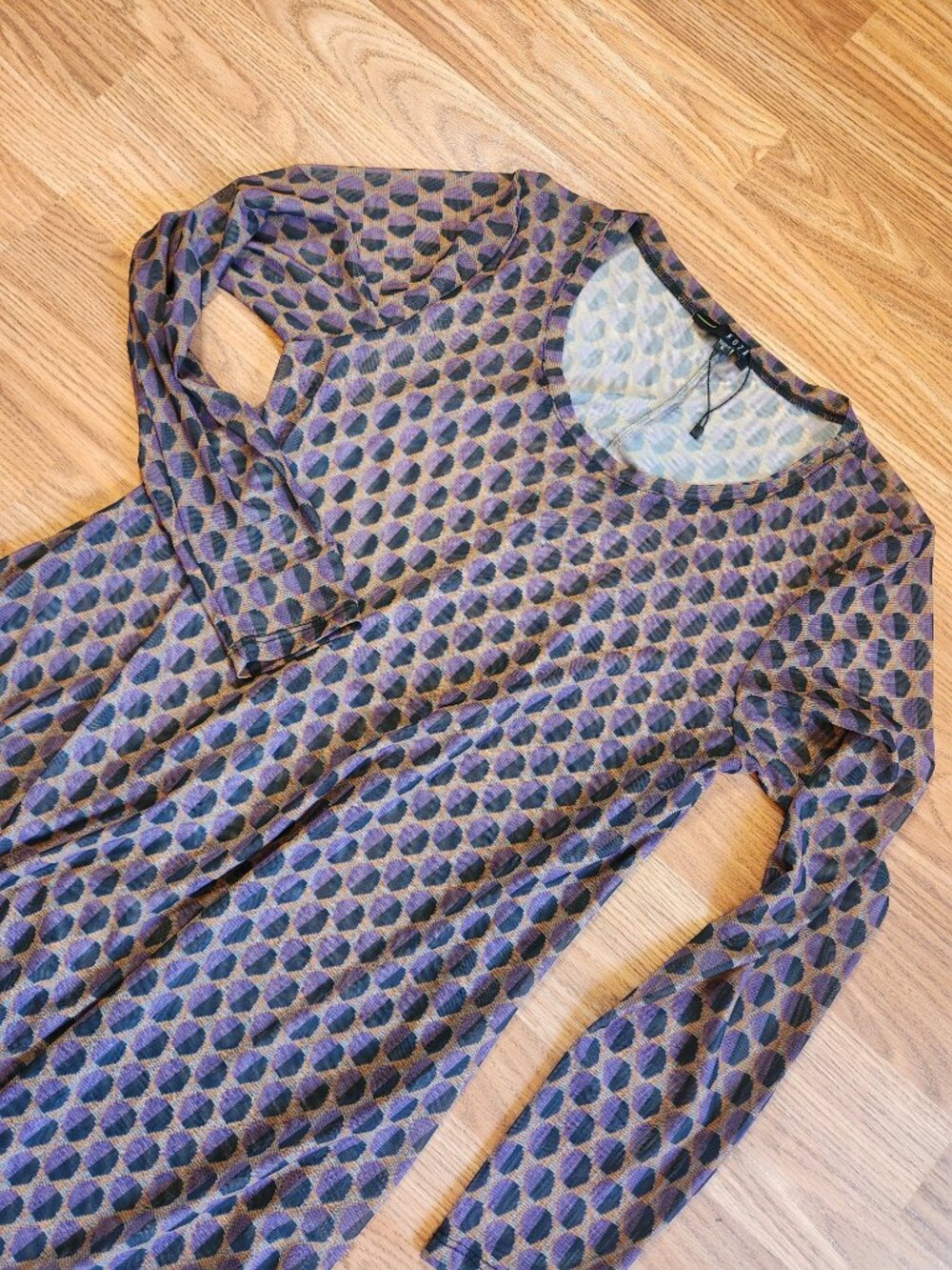 Kozan Long Asymmetric Mesh Top Dress Tunic Lagenlook S Art to Wear Abstract NWOT